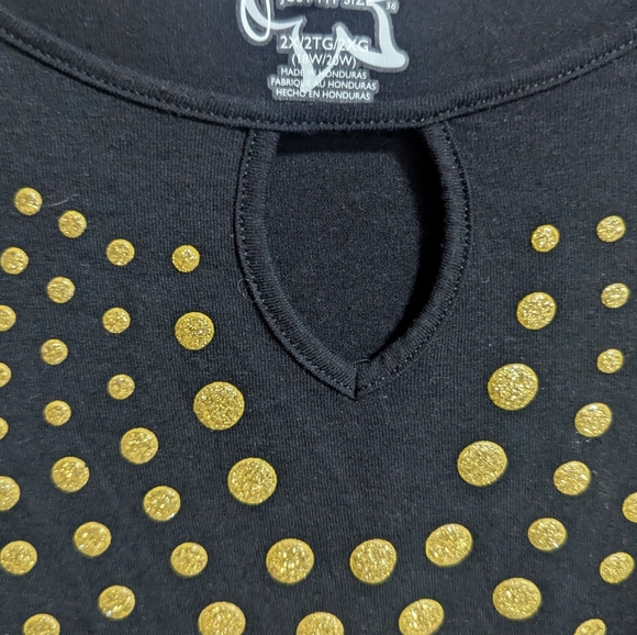 Just My Size Women's Top Sz 2X 18W/20W Black Gold Dots 3/4 Sleeve NEW - Picture 4 of 7